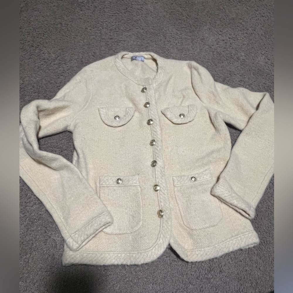 JCrew Women’s Cream Button-Front Knit Jacket. READ DESCRIPTION